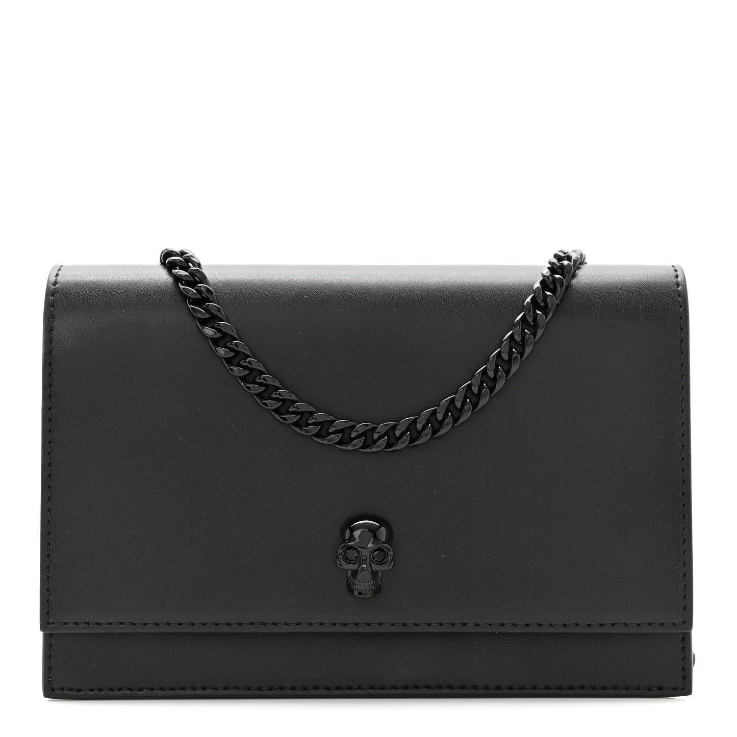 Calfskin Mini Skull Chain Crossbody Bag Black