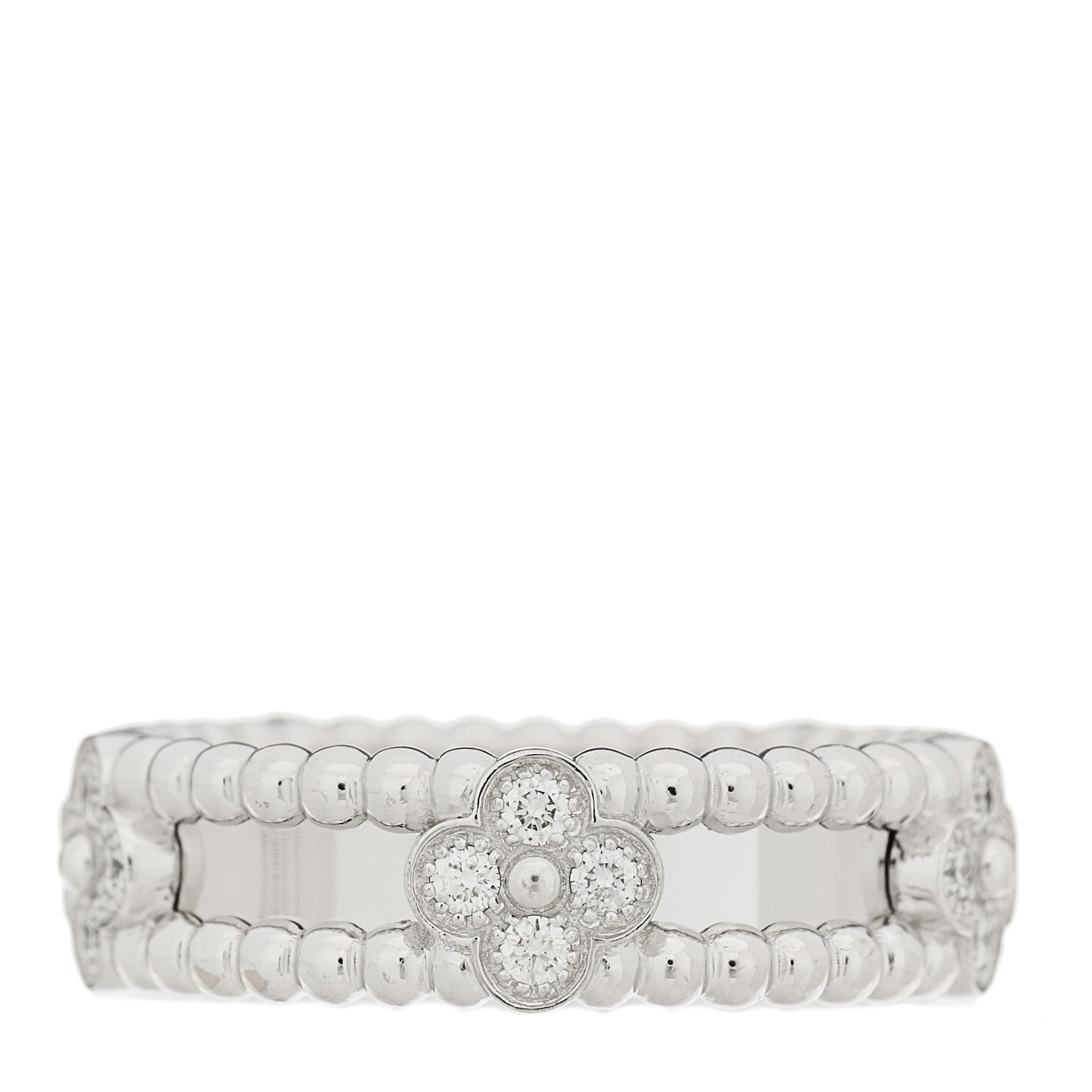 18K White Gold Diamond Sweet Perlee Clovers Ring 55 7.25