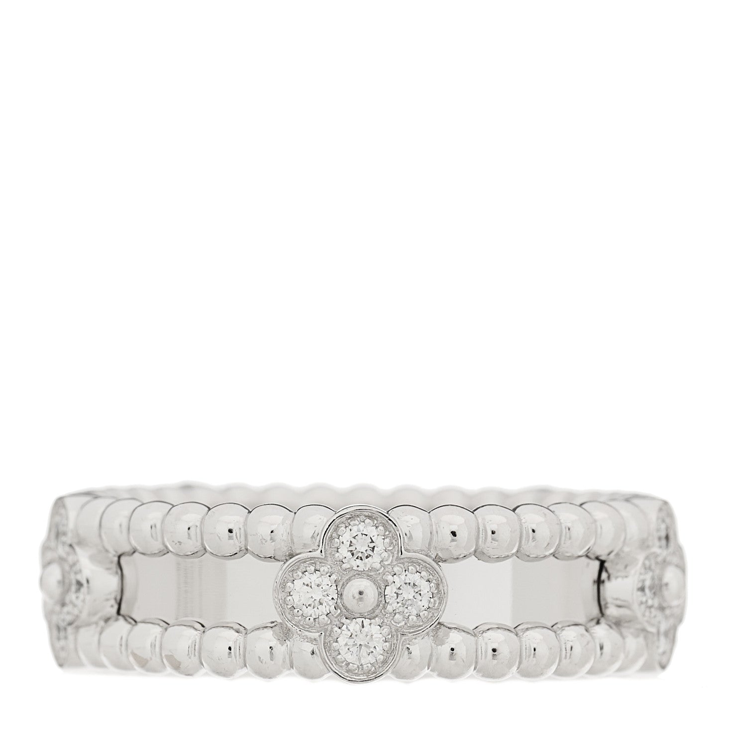 Van Cleef & Arpels 18K White Gold Diamond Sweet Perlee Clovers Ring 55 7.25 1 of 5