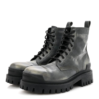 Balenciaga Aged Effect Calfskin Strike 20mm Lace Up Boots 37 Kaki 4 of 10