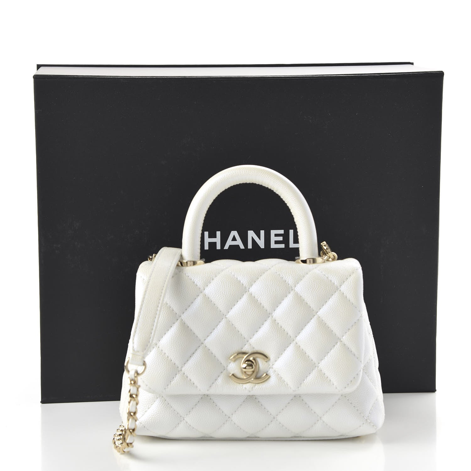 Chanel Iridescent Caviar Quilted Extra Mini Coco Handle Flap Ivory 11 of 11