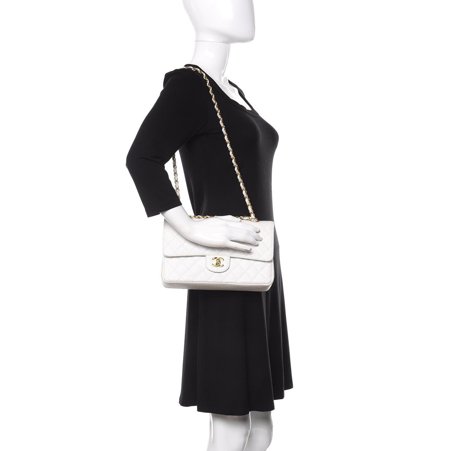 Chanel Caviar Quilted Medium Double Flap White 2 of 18