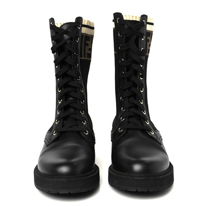 Fendi Calfskin Stretch Fabric Rockoko Biker Boots 36 Tobacco Black Marino 3 of 8