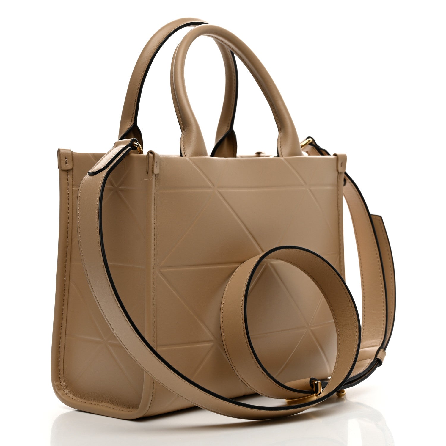 Prada Soft Calfskin Triangolo Symbole Embossed Mini Tote Sabbia 3 of 9