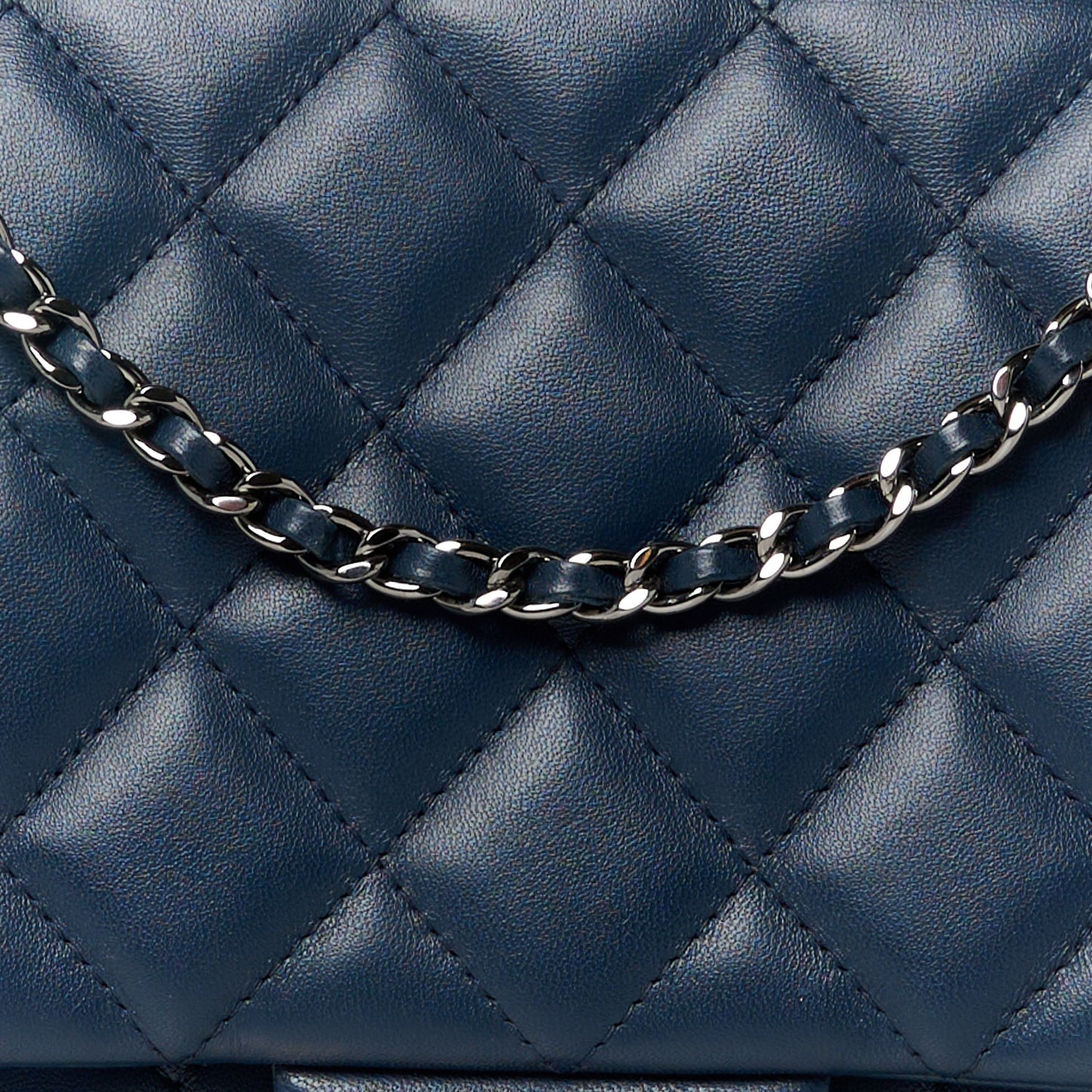 Lambskin Quilted Clutch with Chain Flap Navy