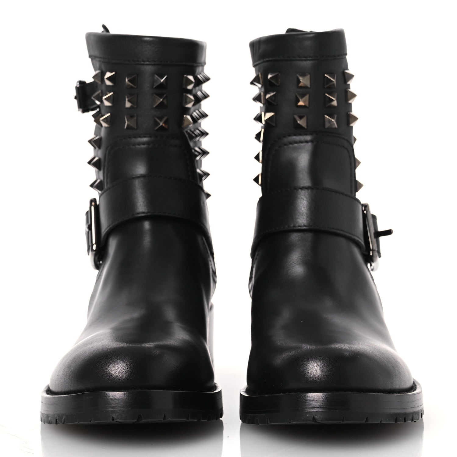 Valentino Garavani Calfskin Rockstud 30mm Biker Boots 40 Black