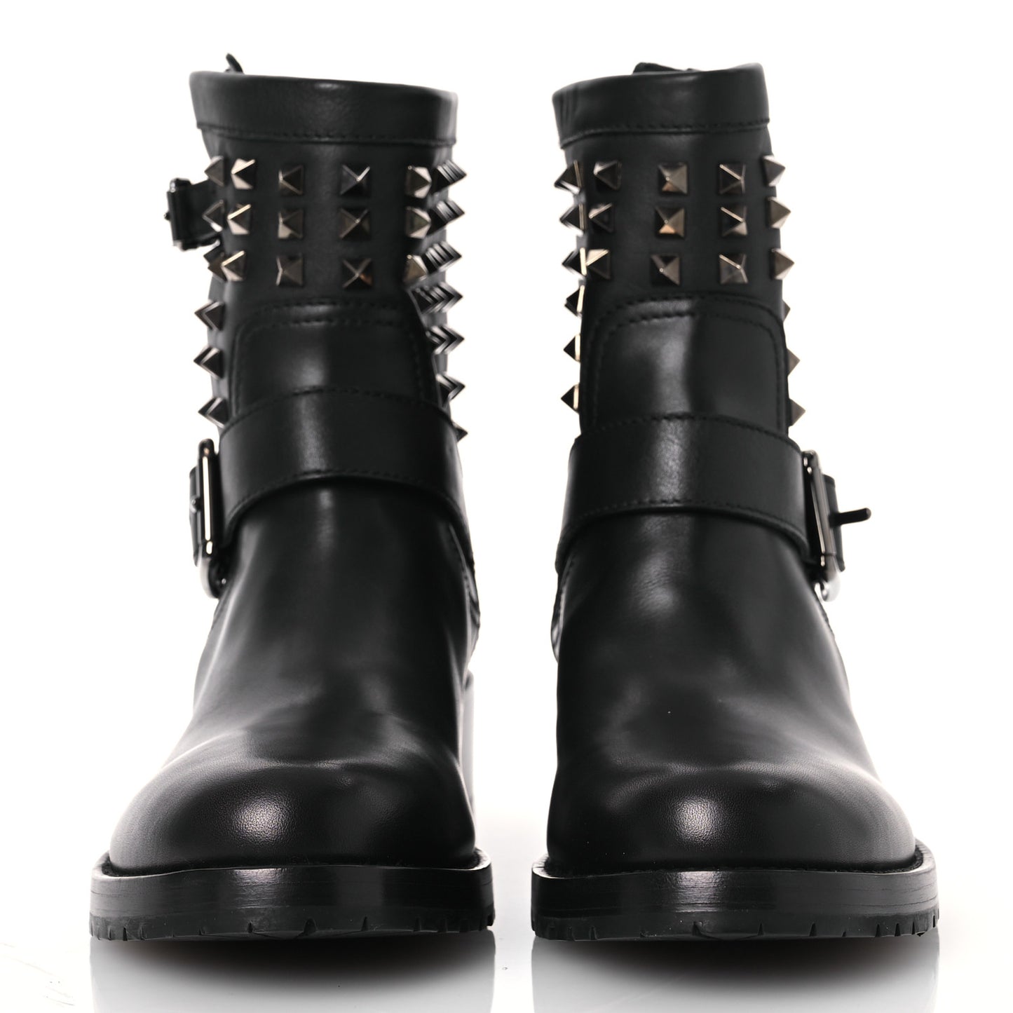 Calfskin Rockstud 30mm Biker Boots 40 Black