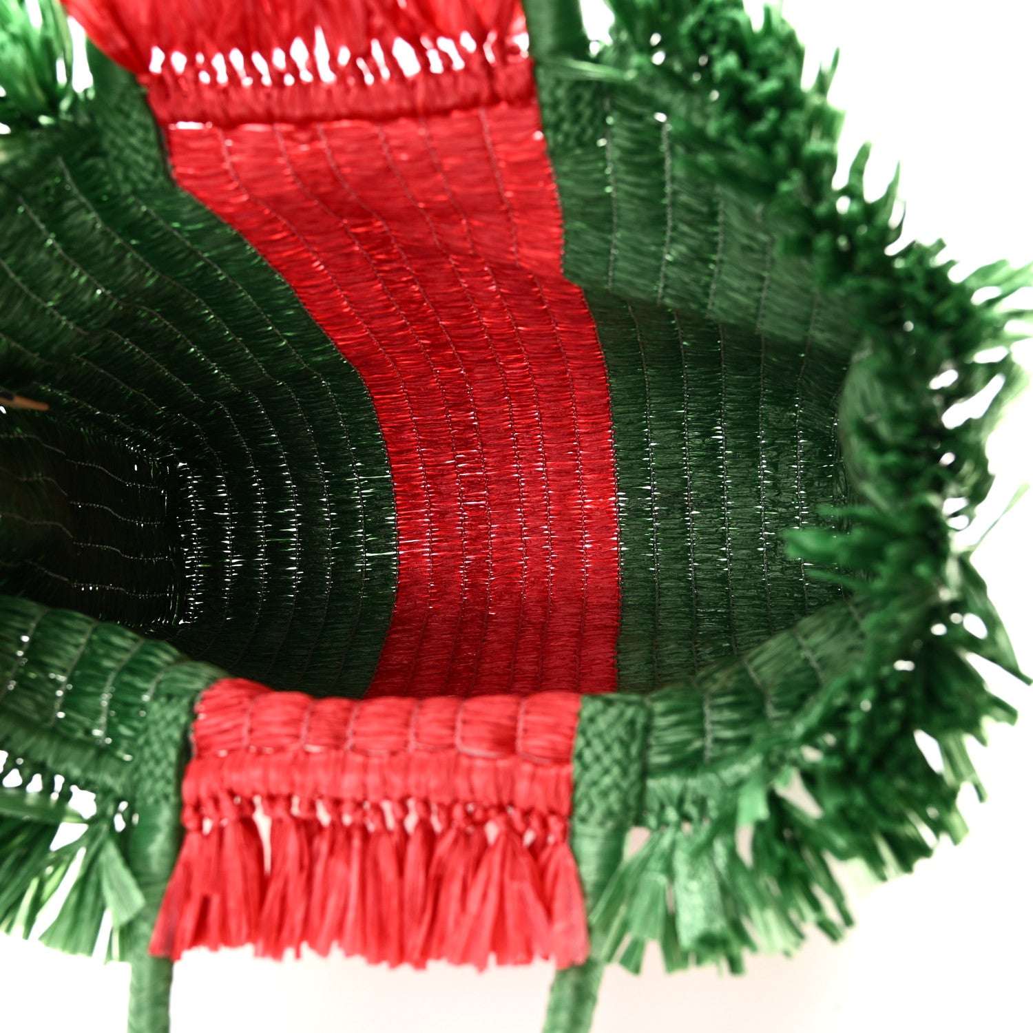 Gucci Raffia Linen Web Cestino Tote Bag Red Green 5 of 11