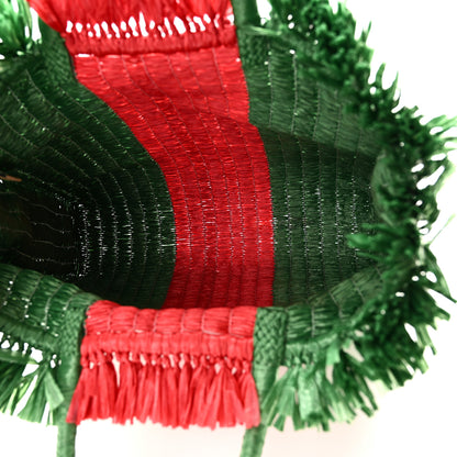 Gucci Raffia Linen Web Cestino Tote Bag Red Green 5 of 11
