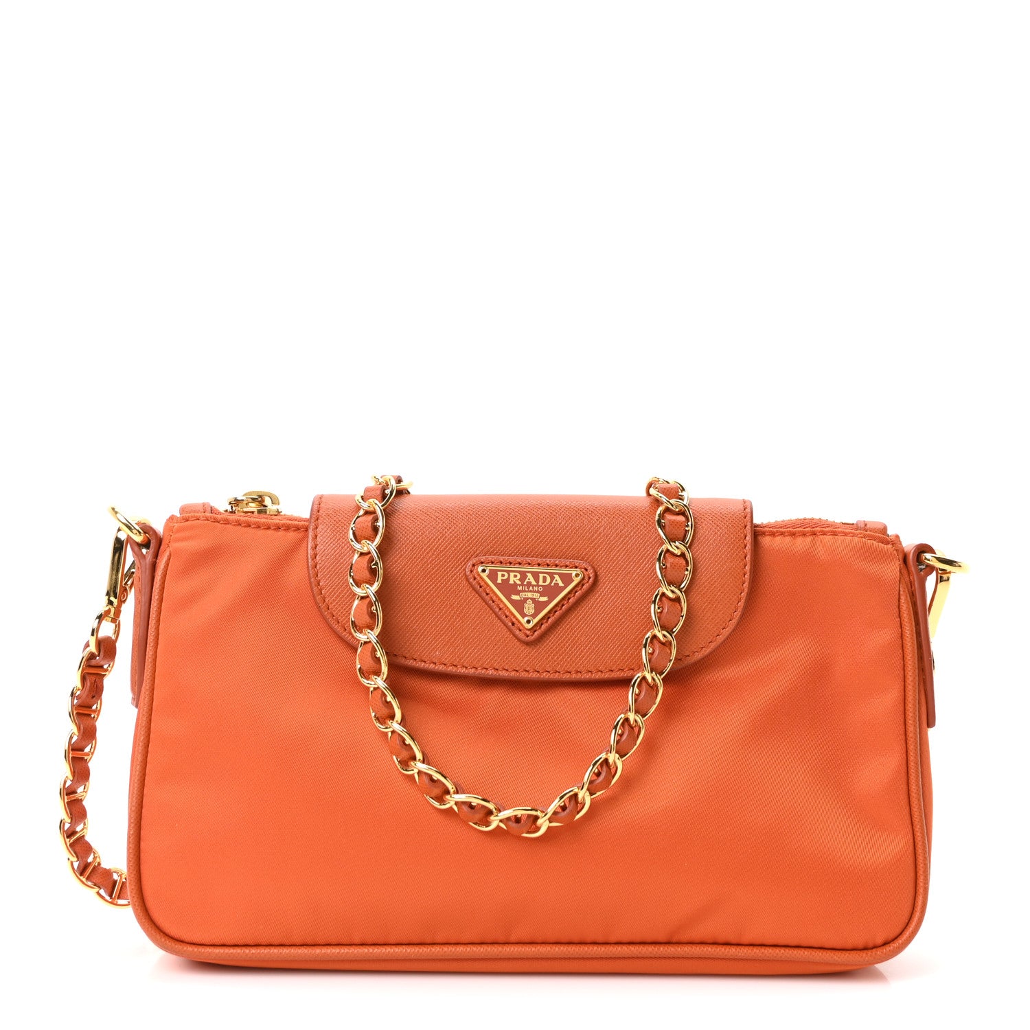 Prada Tessuto Nylon Saffiano Crossbody Bag Papaya 1 of 10