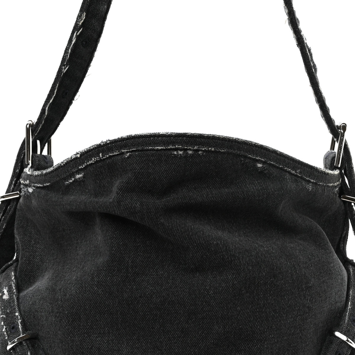 Distressed Denim Medium Voyou Bag Black