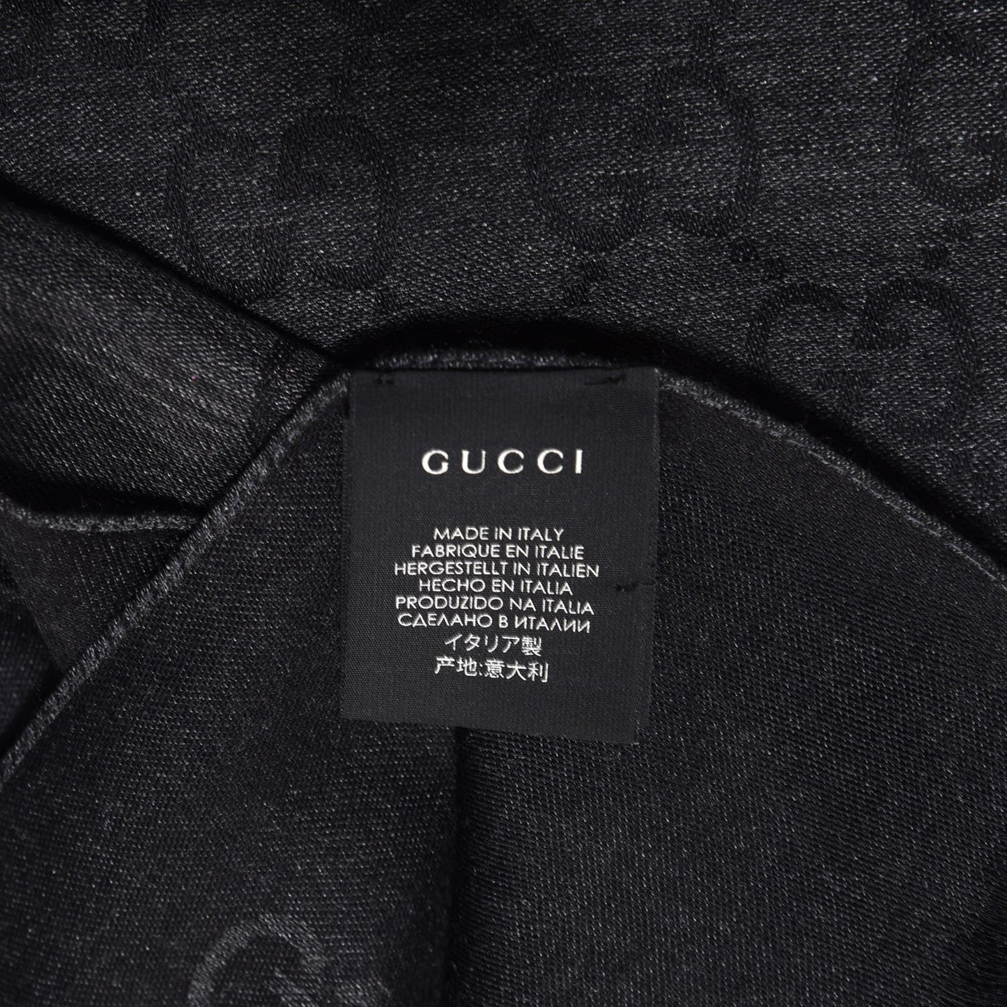Wool Silk Monogram Fringe Scarf Grey Black