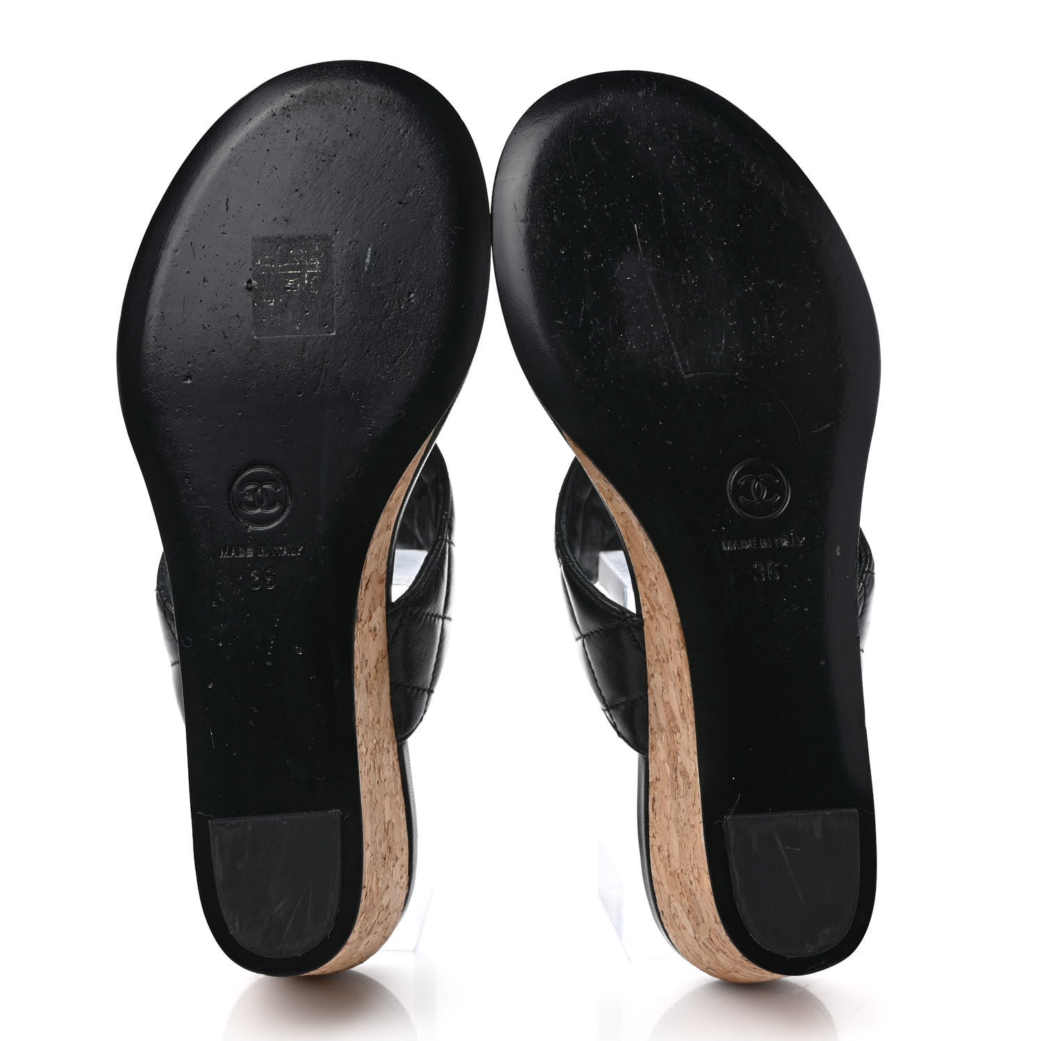 Chanel Goatskin Cork CC Wedge Sandals 36 Black 5 of 9