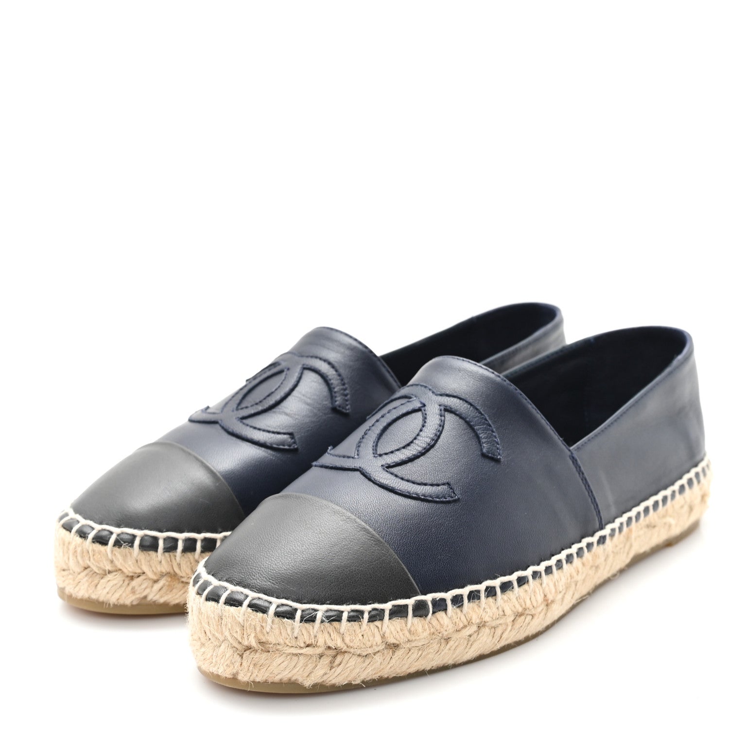 Chanel Lambskin CC Espadrilles 37 Navy Blue Gray 4 of 10