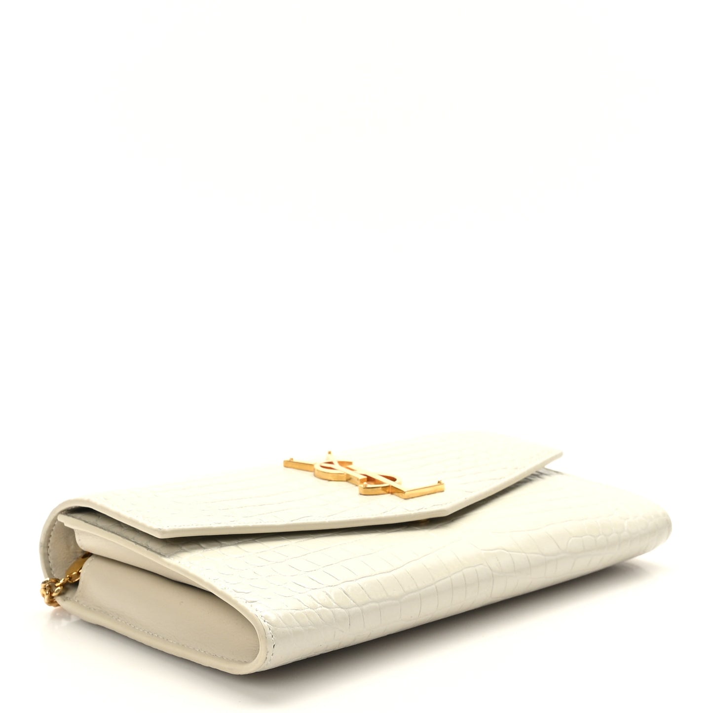 Calfskin Crocodile Embossed Monogram Uptown Chain Wallet Crema Soft
