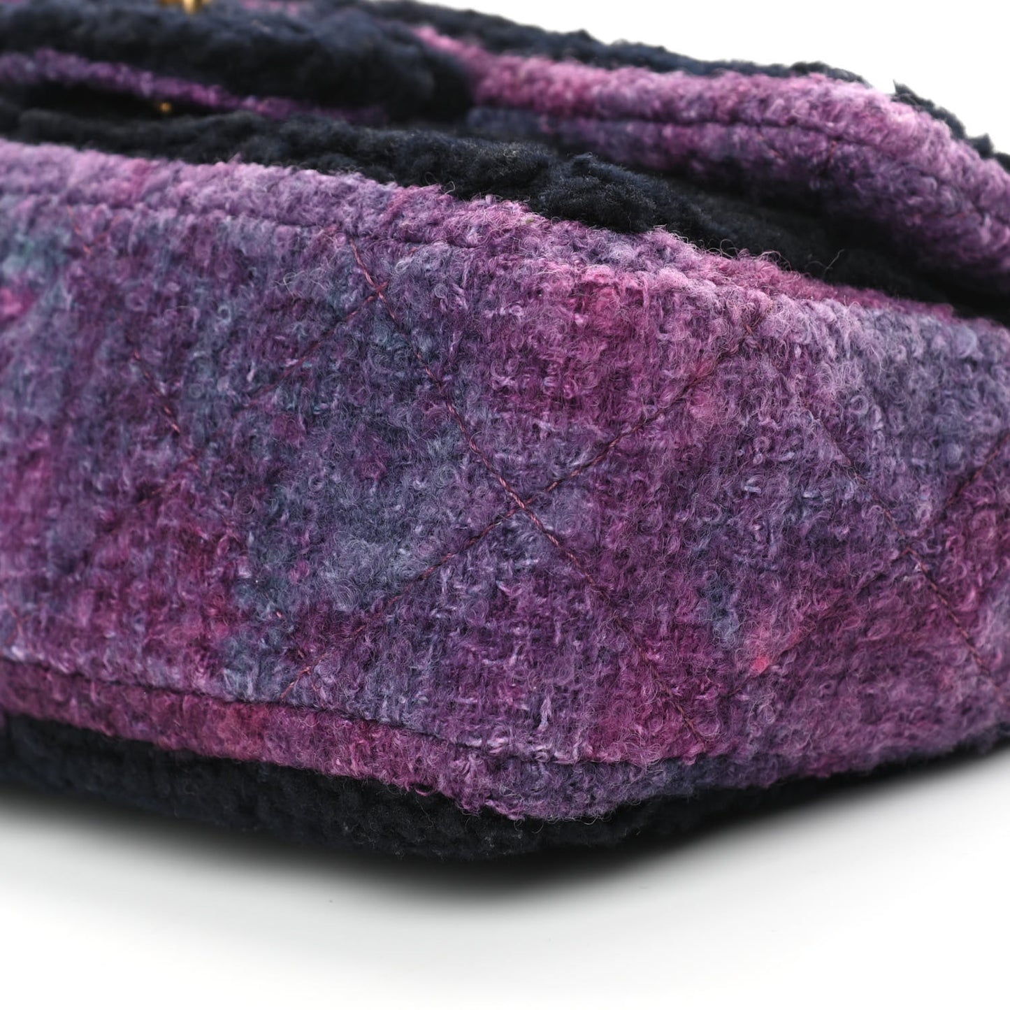 Shearling Sheepskin Tweed Quilted Single Flap Navy Purple