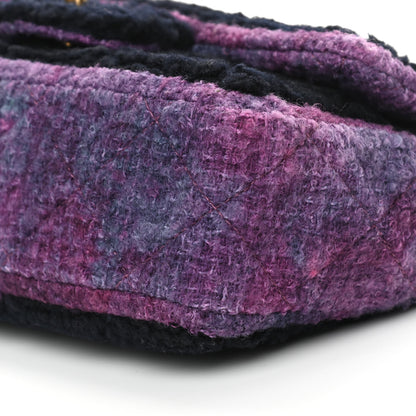 Chanel Shearling Sheepskin Tweed Quilted Single Flap Navy Purple 10 of 10