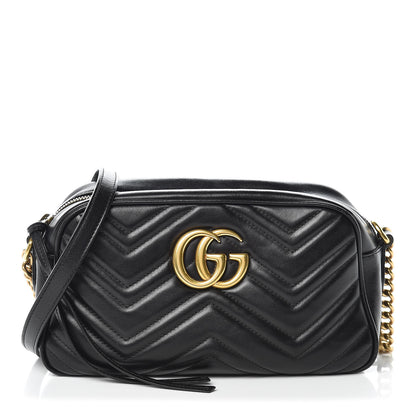 Gucci Calfskin Matelasse Small GG Marmont Chain Shoulder Bag Black 1 of 18