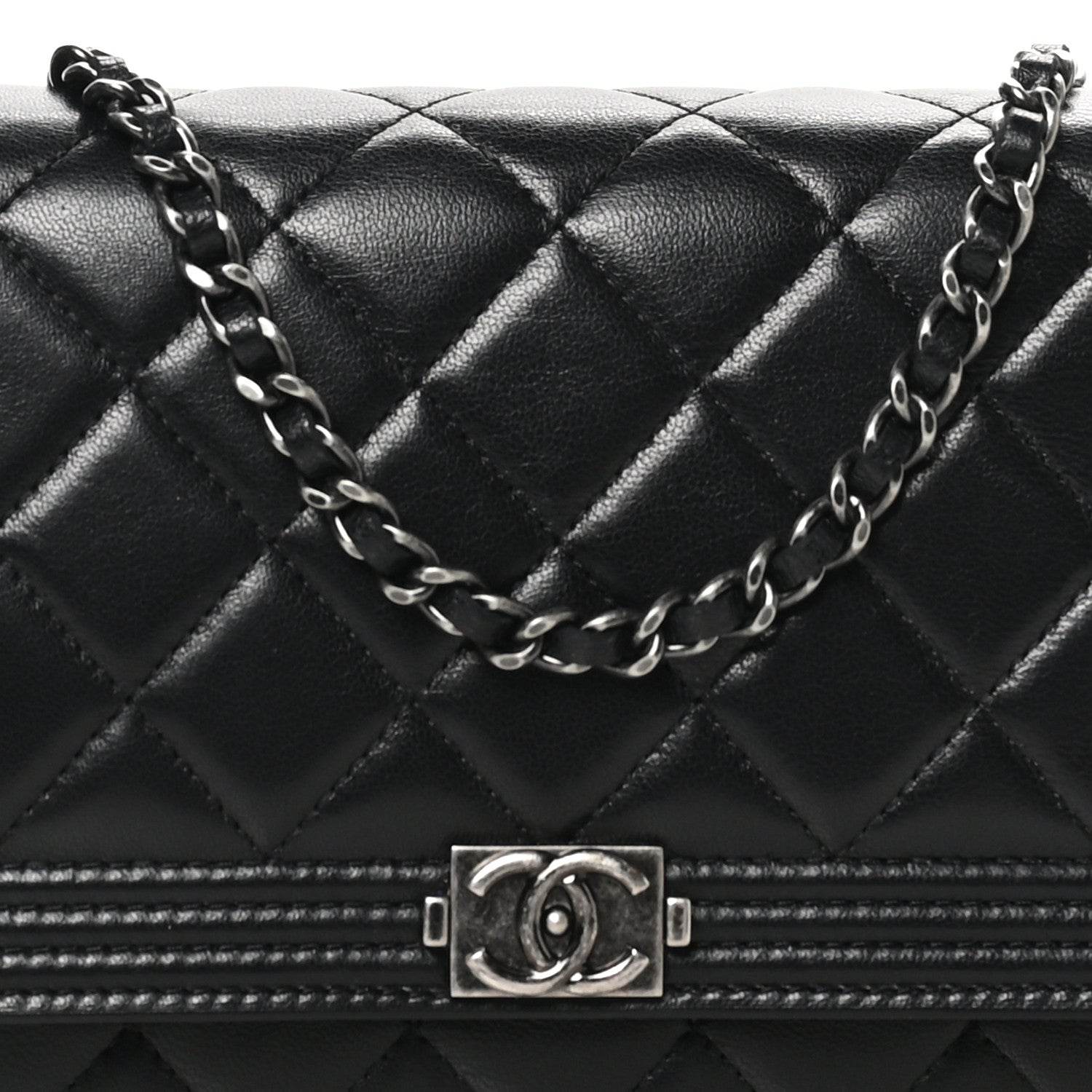 Chanel Lambskin Quilted Boy Wallet On Chain WOC Black 8 of 13