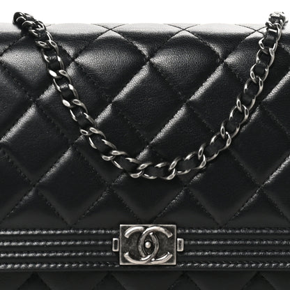 Chanel Lambskin Quilted Boy Wallet On Chain WOC Black 8 of 13