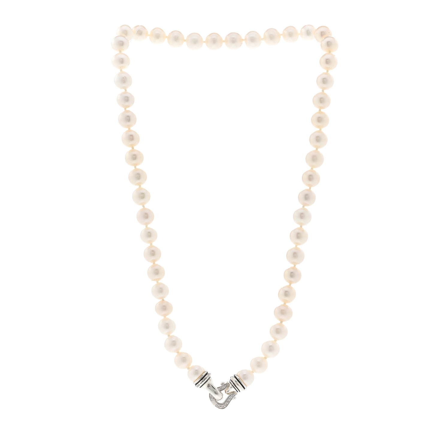 Sterling Silver Diamond Pearl 8-8.5mm Buckle Necklace
