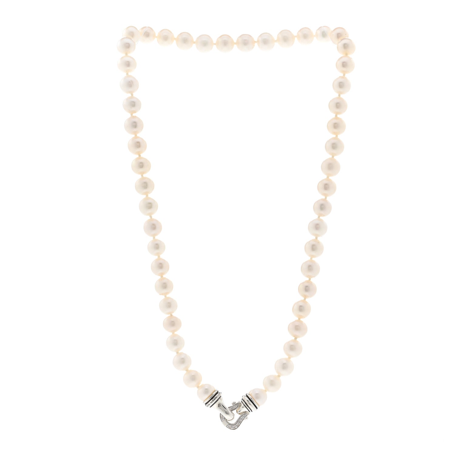 David Yurman Sterling Silver Diamond Pearl 8-8.5mm Buckle Necklace 3 of 4