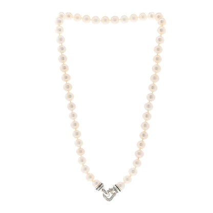 David Yurman Sterling Silver Diamond Pearl 8-8.5mm Buckle Necklace 3 of 4