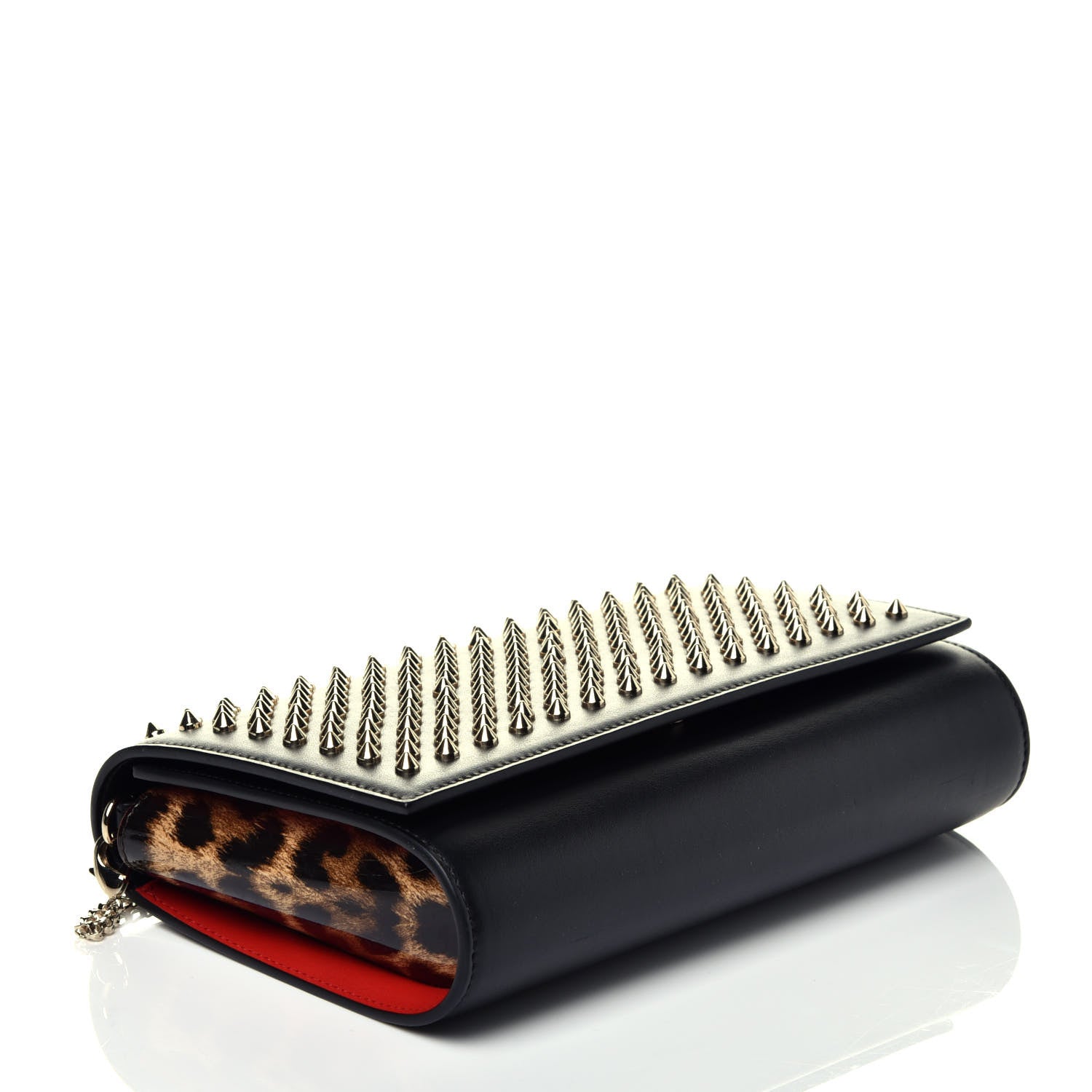 Christian Louboutin Calfskin Patent Leopard Spikes Paloma Clutch Black 4 of 9