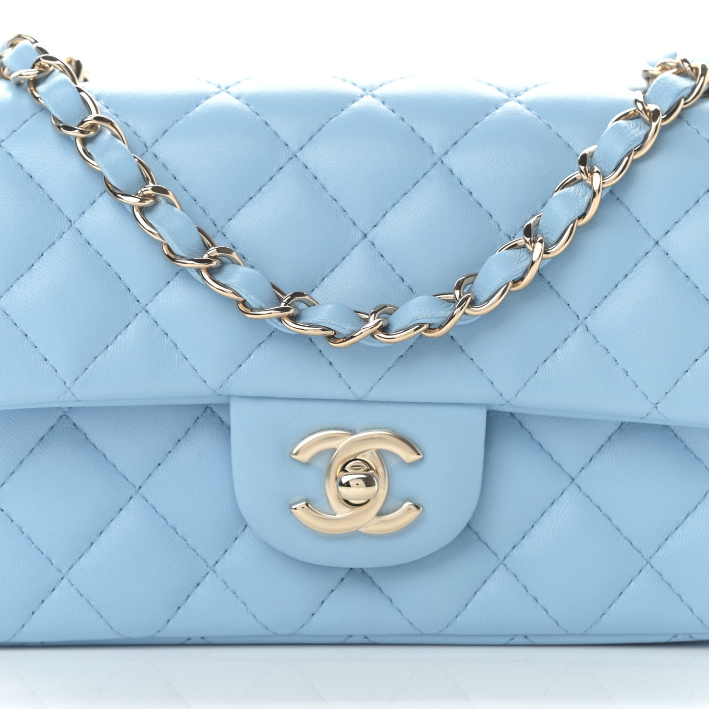 Lambskin Quilted Mini Rectangular Flap Light Blue
