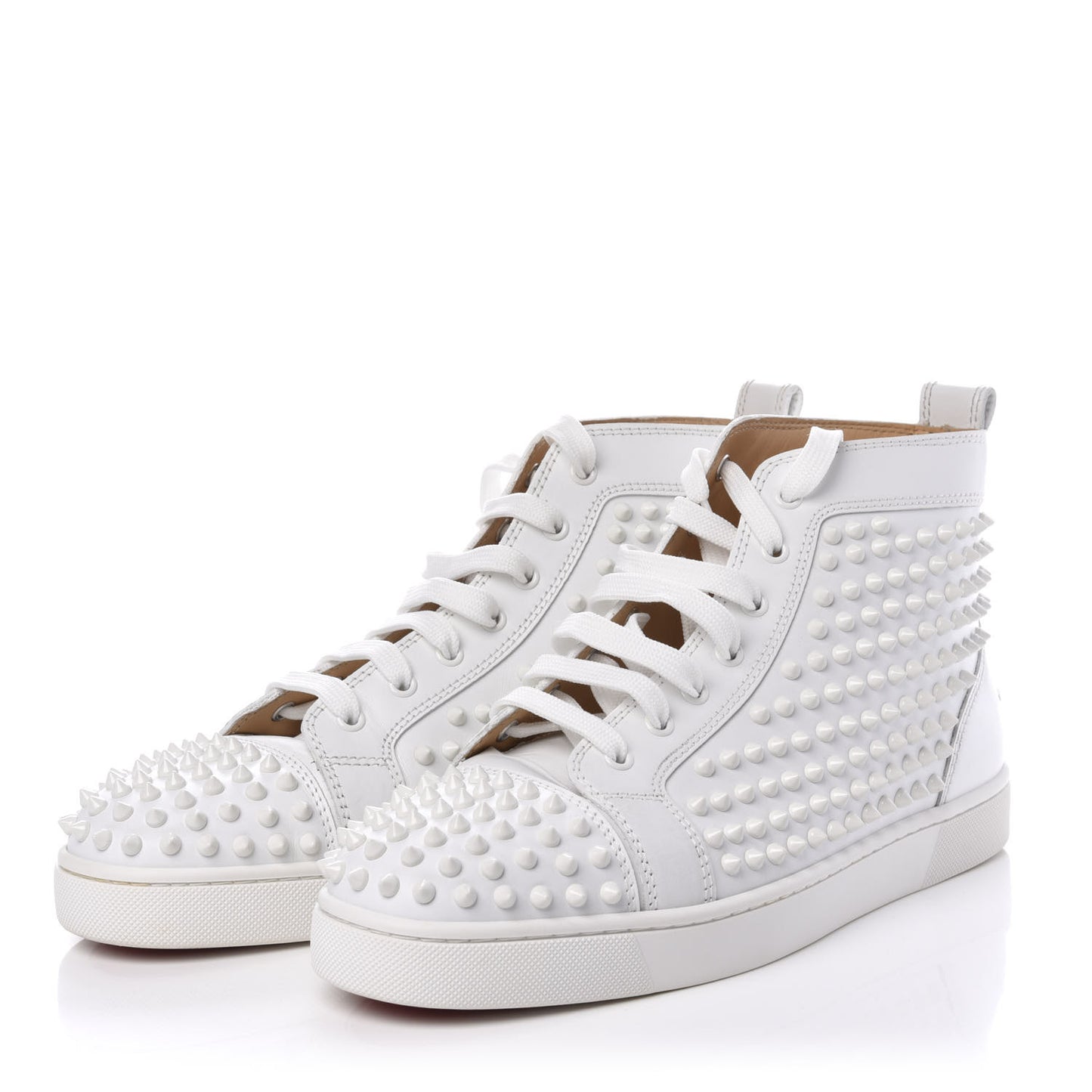 Calfskin Mens Louis Spikes Flat Sneakers 42.5 White