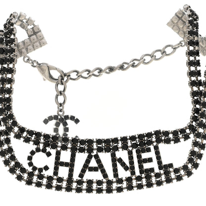 Chanel Crystal CC Logo Choker Necklace Silver Black 1 of 5
