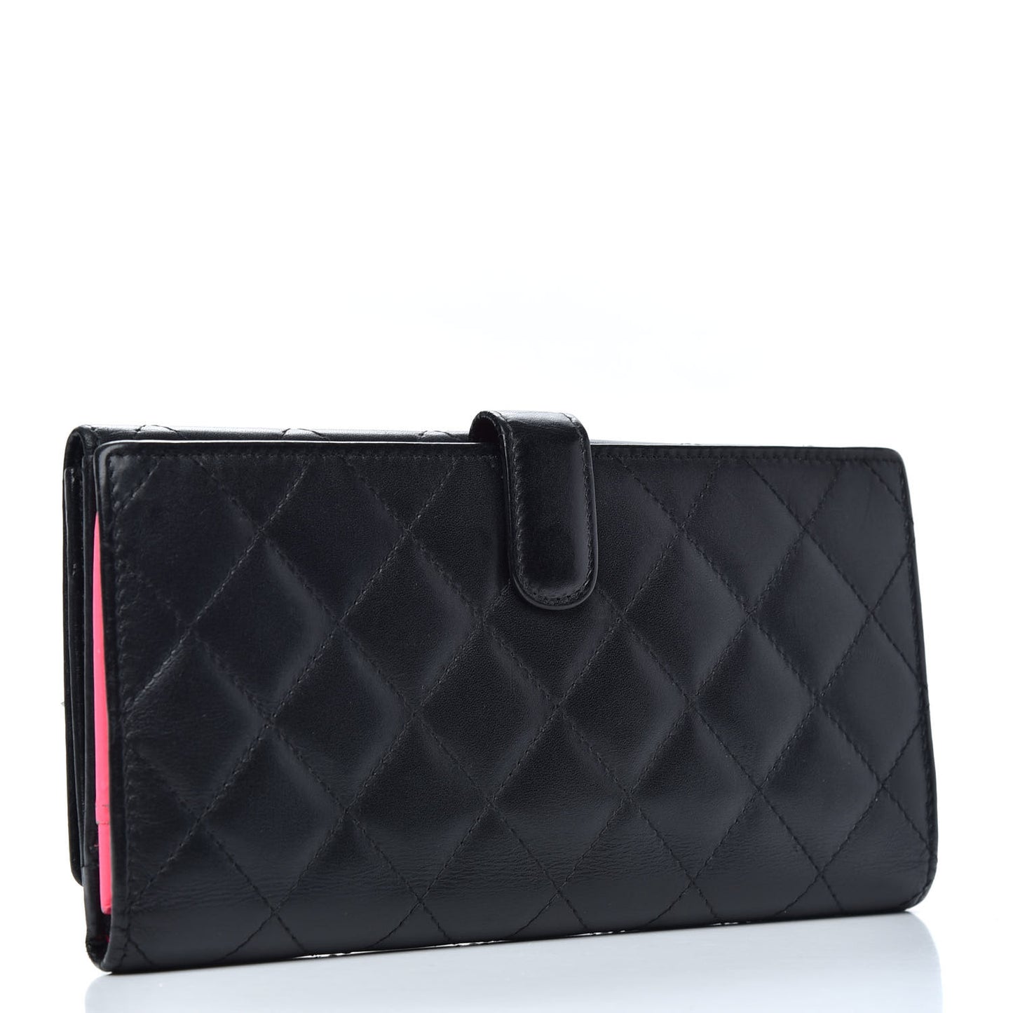 Calfskin Quilted Cambon Long Double Wallet Black