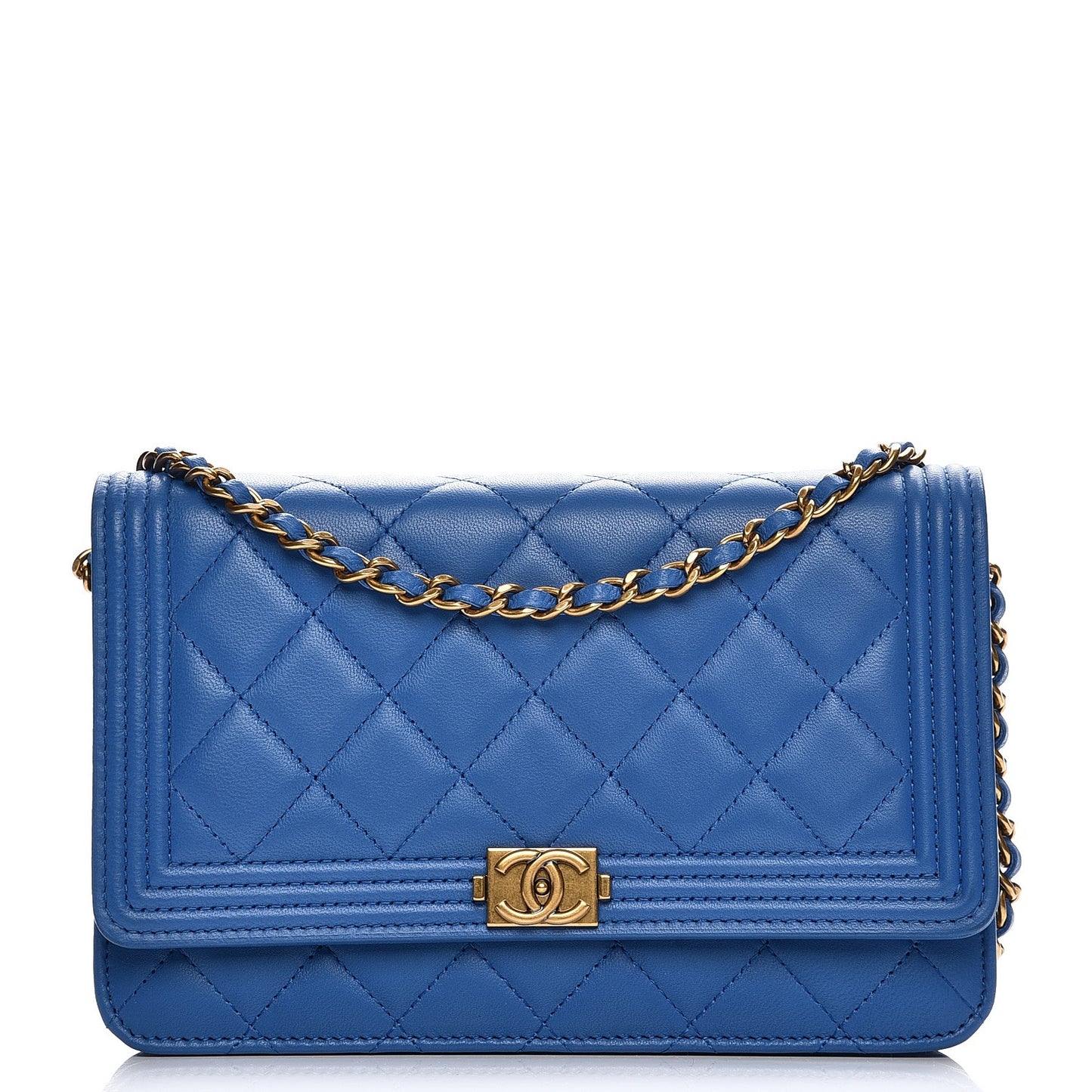 Lambskin Quilted Boy Wallet On Chain WOC Blue