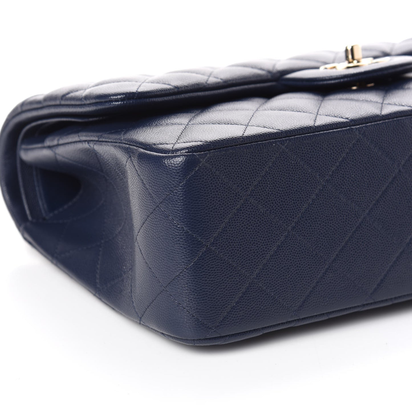 Caviar Quilted Jumbo Double Flap Navy Blue