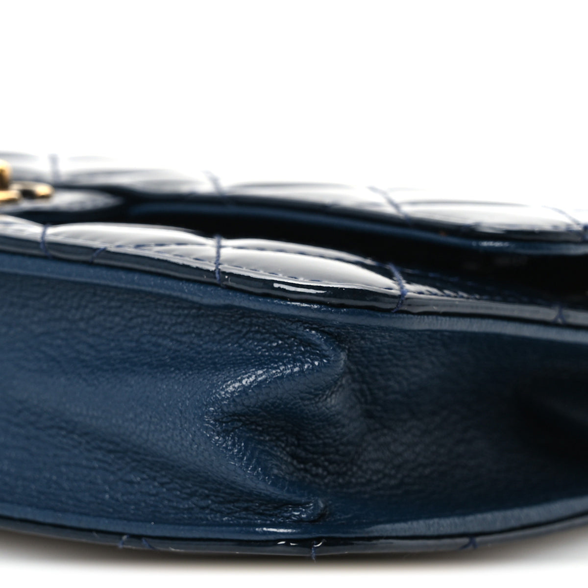 Patent Goatskin Quilted CC Eyelet Wallet On Chain WOC Blue