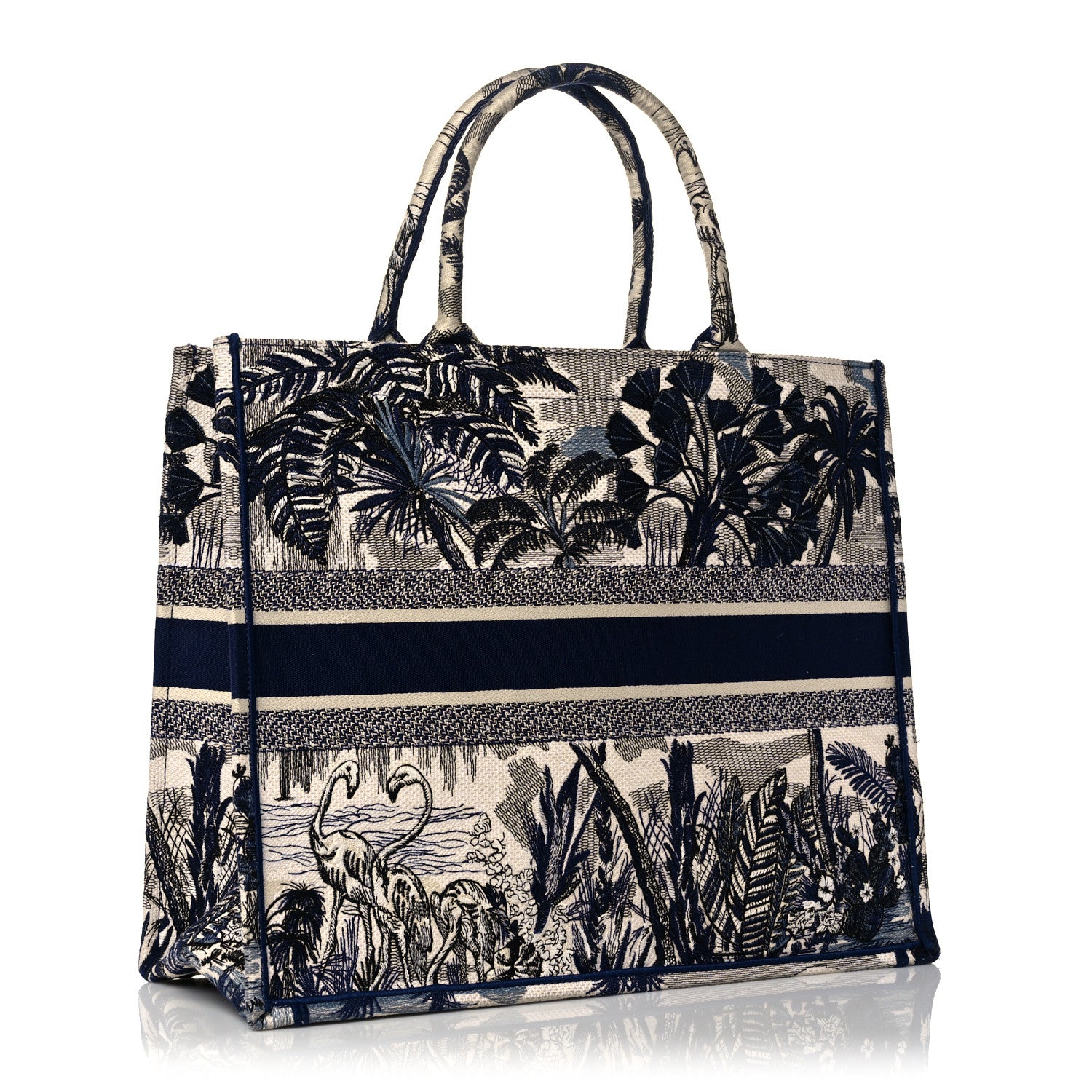 Christian Dior Canvas Embroidered Large Palm Tree Toile De Jouy Book Tote Blue 3 of 10