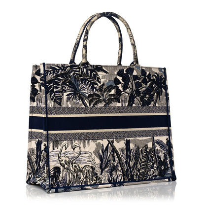 Christian Dior Canvas Embroidered Large Palm Tree Toile De Jouy Book Tote Blue 3 of 10