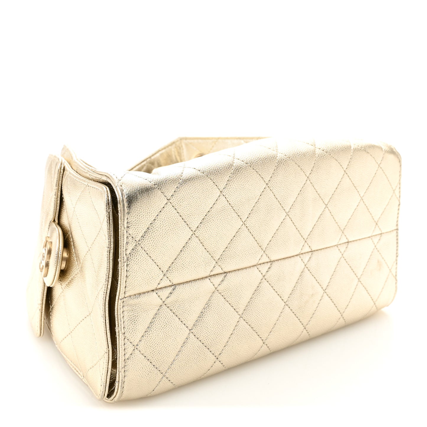Metallic Caviar Quilted Small Chanel 25 Handbag Gold