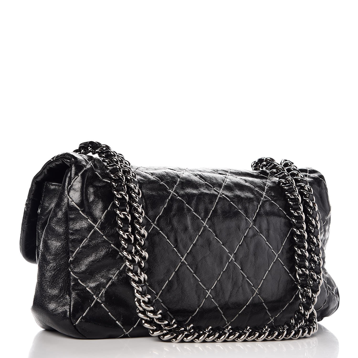 Chanel Glazed Goatskin Double Stitch Flap Black 4 of 8