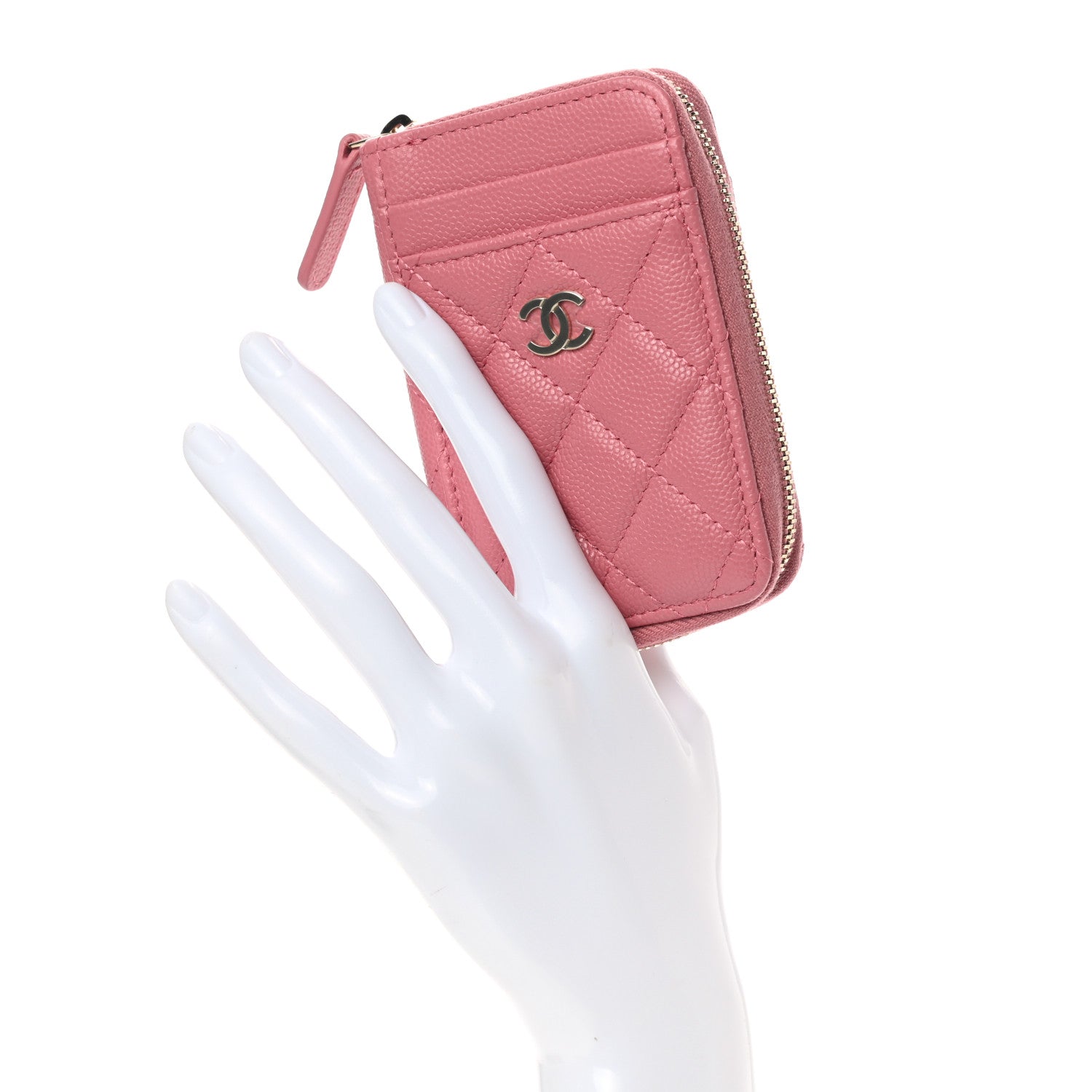 Chanel Caviar Quilted Zip Card Holder Pink 2 of 8