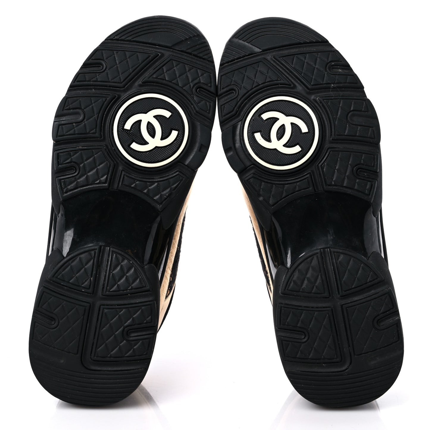Satin Lambskin Fabric Tweed CC Sneakers 35.5 Gold Black