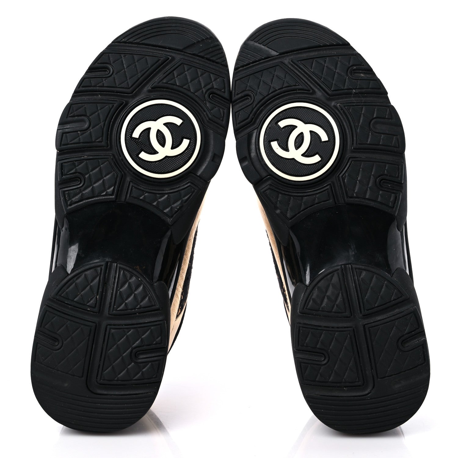Chanel Satin Lambskin Fabric Tweed CC Sneakers 35.5 Gold Black 5 of 11