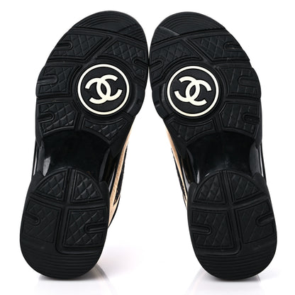 Chanel Satin Lambskin Fabric Tweed CC Sneakers 35.5 Gold Black 5 of 11