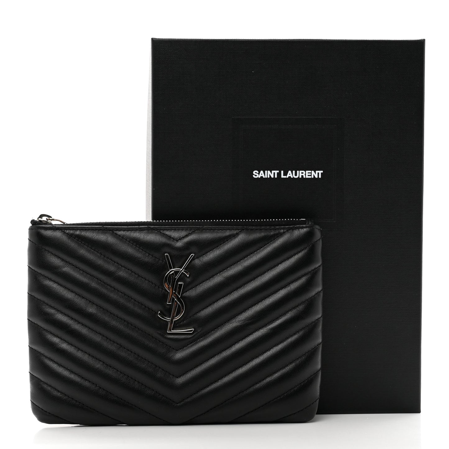 Calfskin Matelasse Chevron Monogram Pouch Black