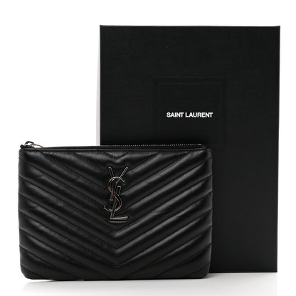Saint Laurent Calfskin Matelasse Chevron Monogram Pouch Black 8 of 8