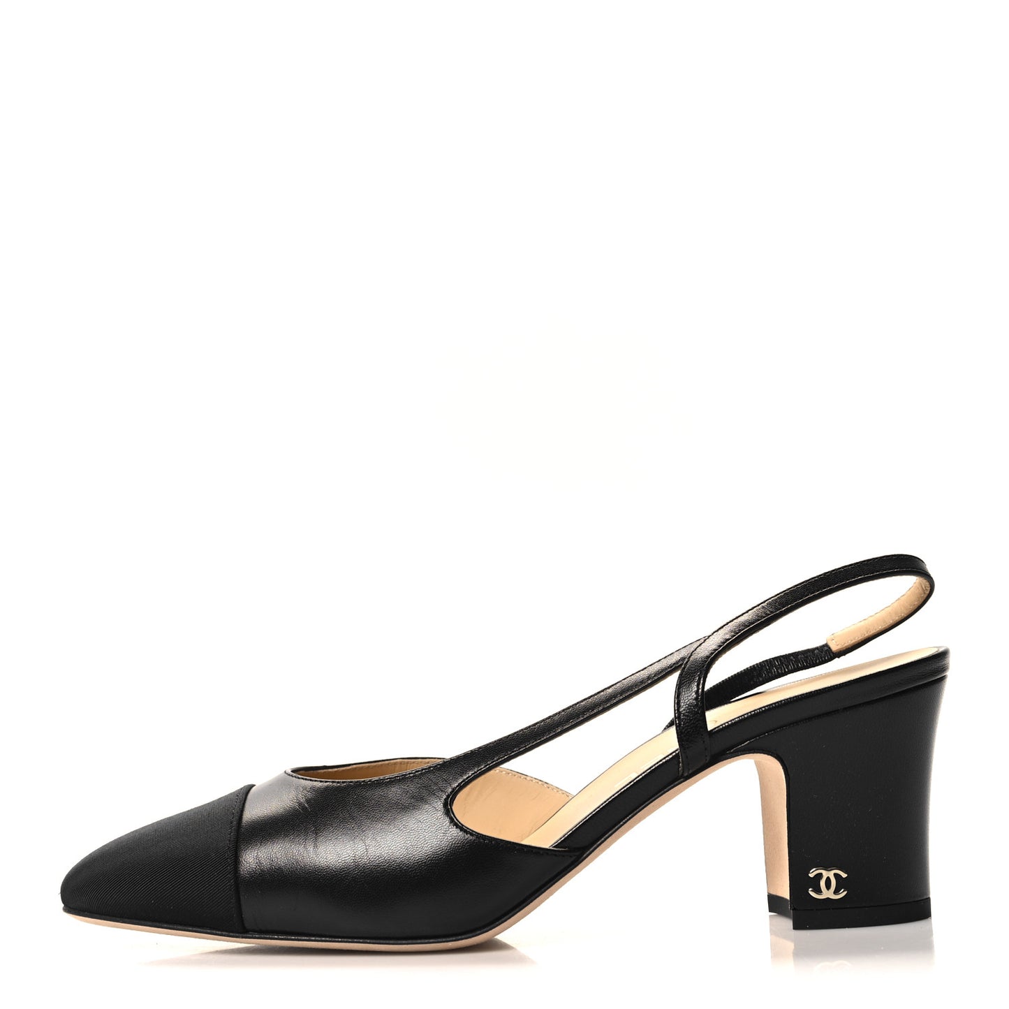 Goatskin Grosgrain Cap Toe CC Slingback Sandals 39 Black