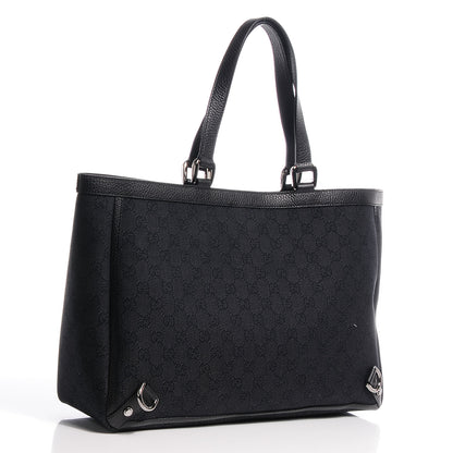 Gucci Denim Monogram Large Abbey Tote Black 3 of 9