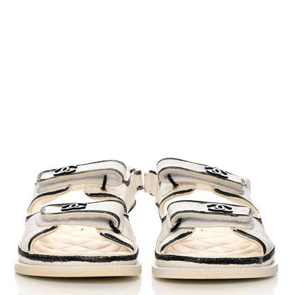 Chanel Printed Calfskin Velcro Dad Sandals 39.5 White Black 2 of 14