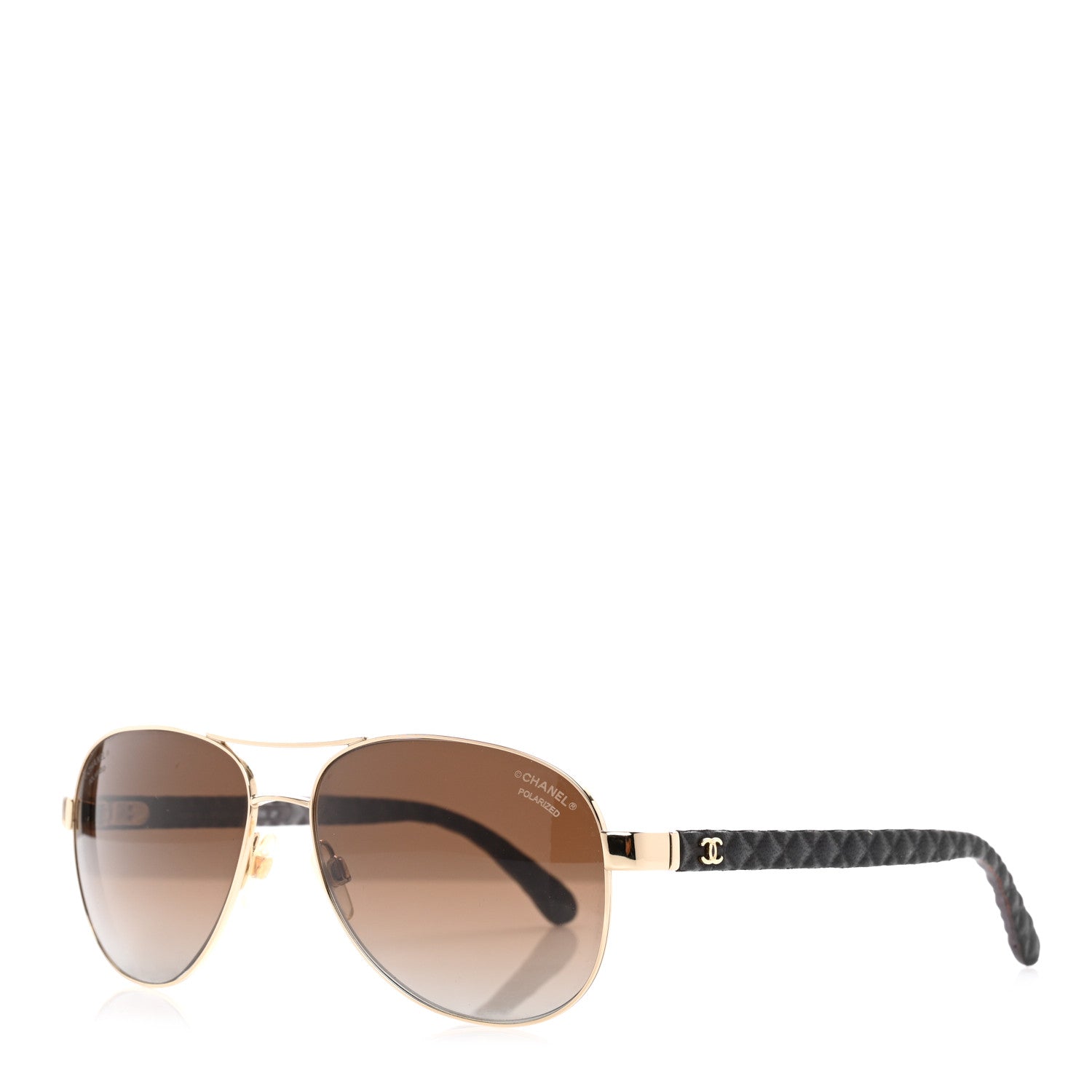 Chanel Lambskin Quilted CC Aviator Sunglasses 4195-Q Brown Gold 1 of 6