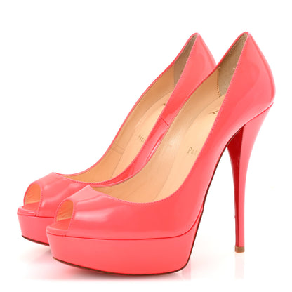 Christian Louboutin Patent Lady Peep 150 Pumps 37 Fluo Rose Paris 4 of 8